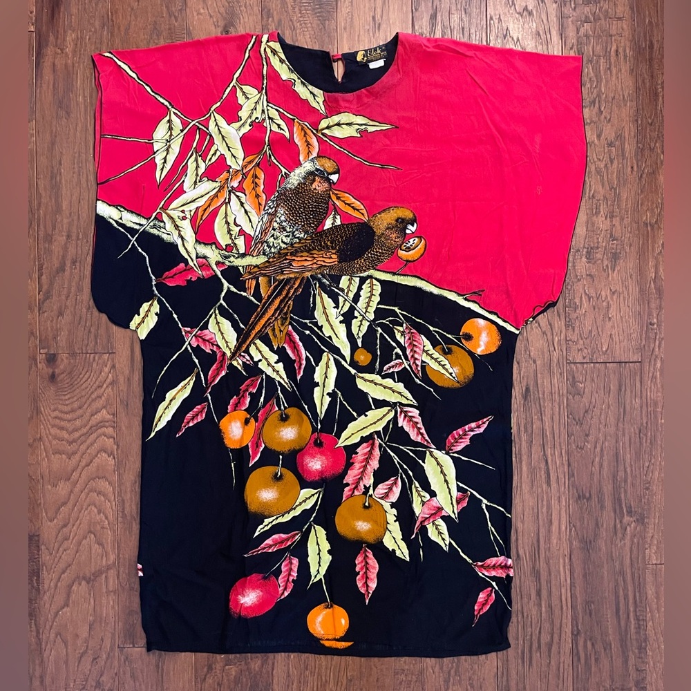 Vintage Elok Bird Batik Caftan Dress Tunic stunning colors